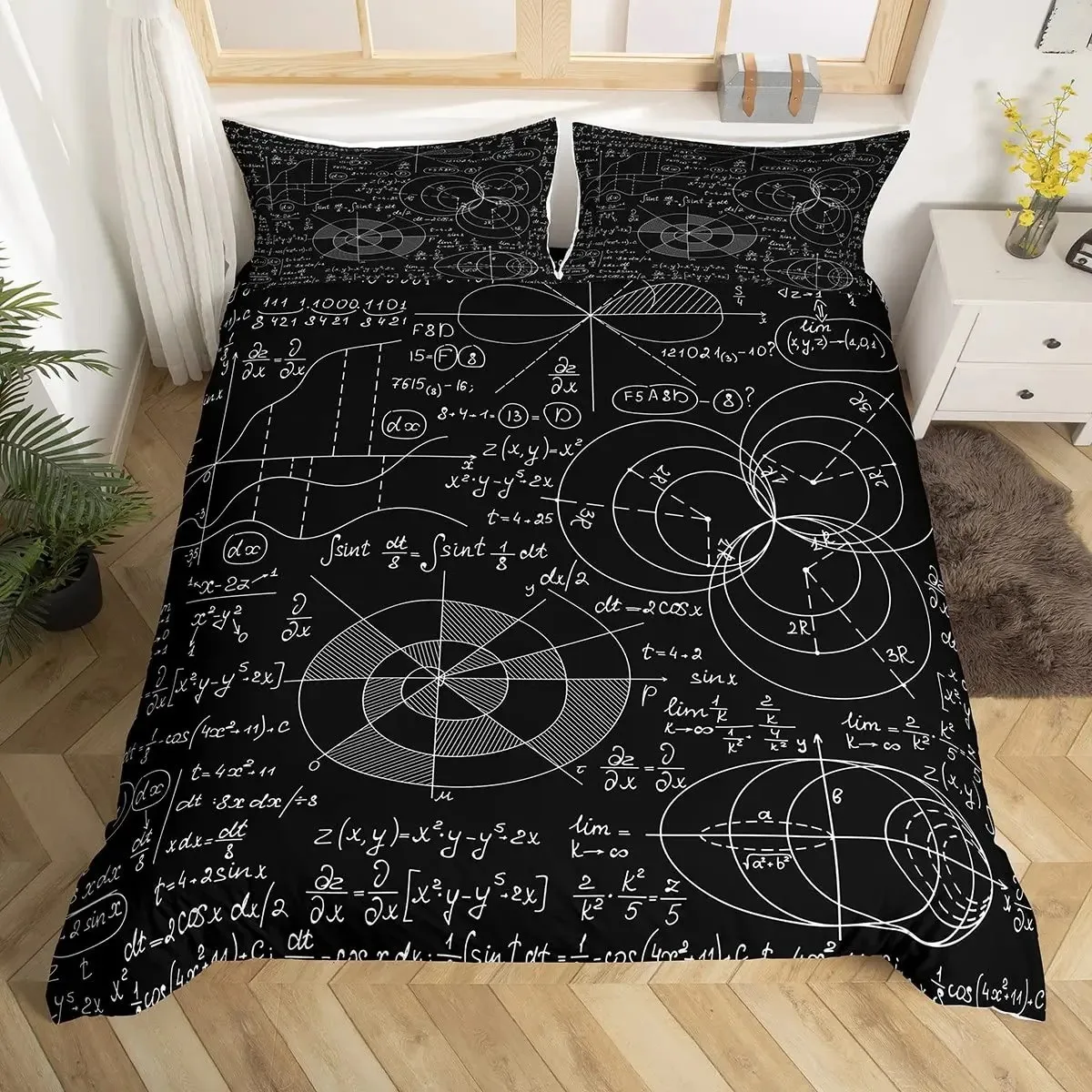 Immagine 5: Set Copripiumino con Equazioni Matematiche, Clessidra Viola Galassia, Copripiumino con Formule Fisiche, Set da Letto per Dormitorio, Geometria Scientifica