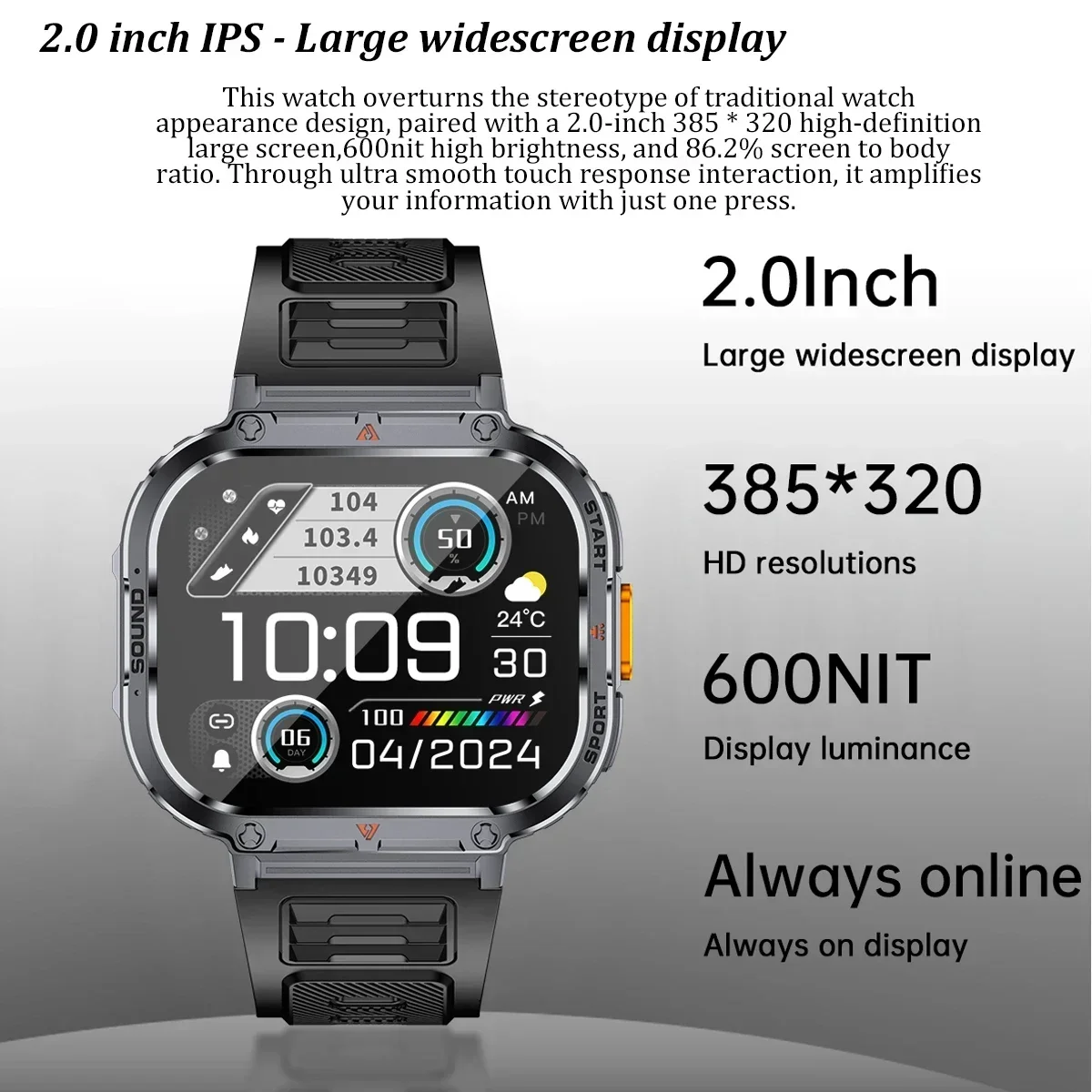 New Smart Watch Flashlight BT Call IP68 Waterproof For Men Fitness Sports Tracker Heart Rate Large Screen Wristwatchs For HUAWEI