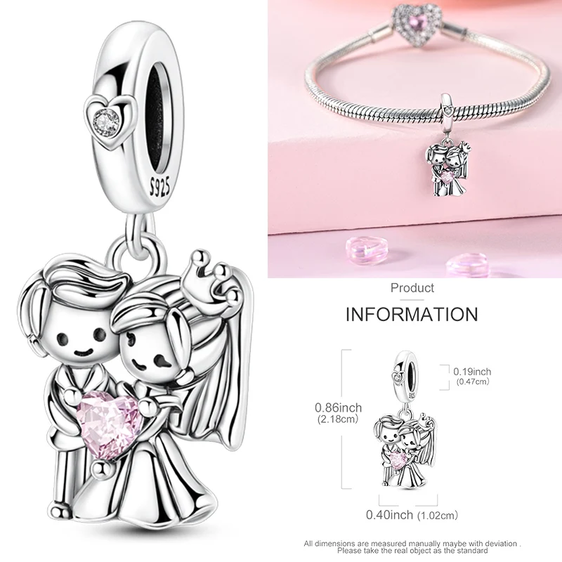 925 Sterling Silber Liebesherz Paar Familie Rose Motorrad Charm-Perlen DIY Armband Halskette Jubiläumsgeschenk für Frauen – Detail 15