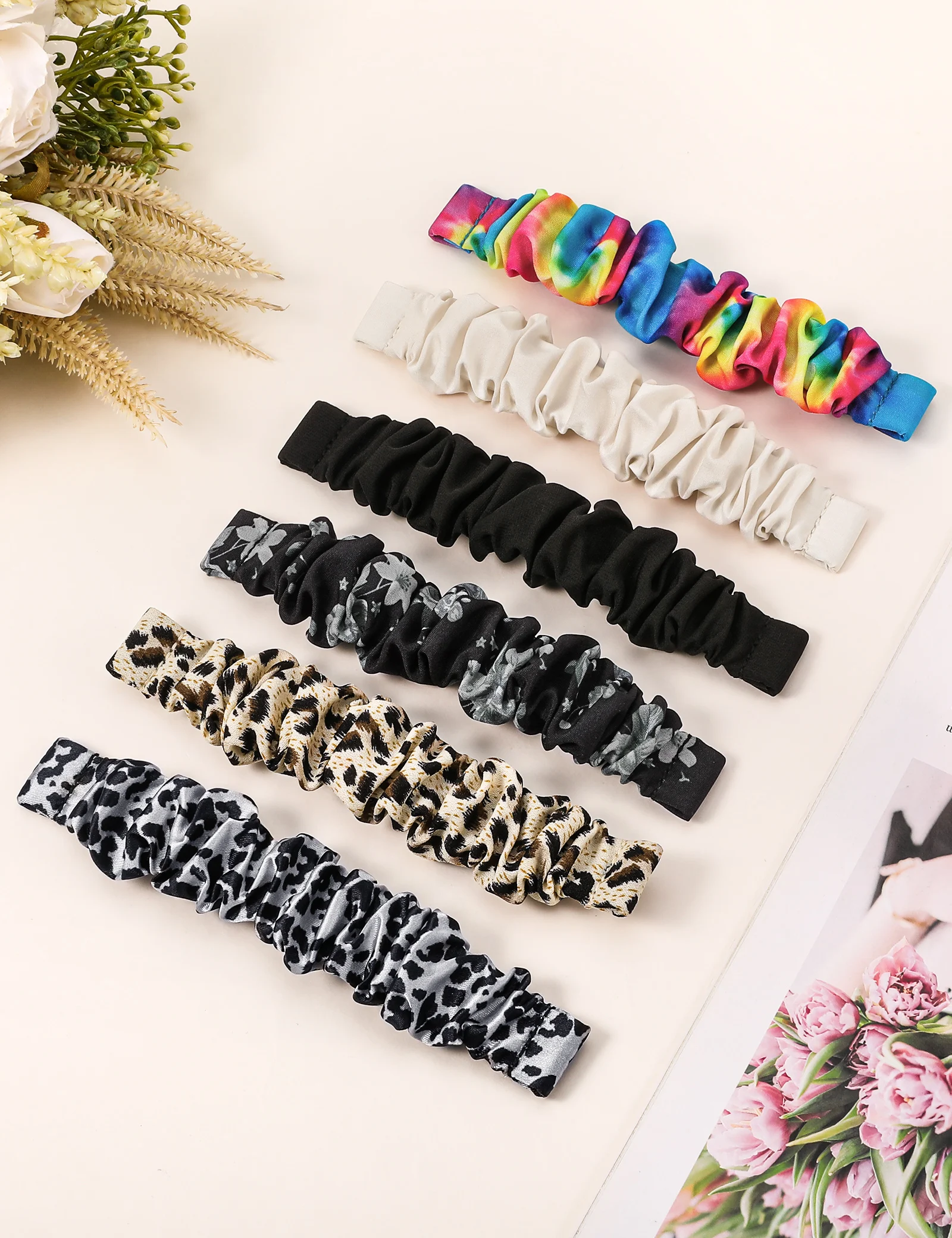 Toyouths 20mm Elastic Watch Straps for Samsung Galaxy 5/4 Women Printed Fabric Scrunchies band for Watch 3 41mm/Active 2