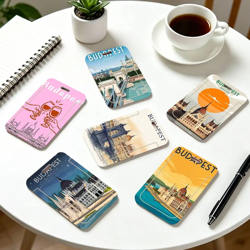 BUDAPEST Aesthetic Art ID Badge Holder Neck Strap Pendant Door Card Holders Lanyards Credential Holder, Durable PVC Material