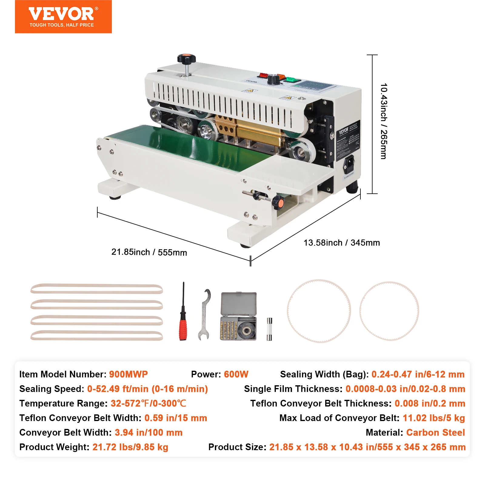 SucceBuy Horizontale Zak Band Sluitmachine Continue Band Sealer Machine Koolstofstaal voor 0,02-0,8 mm Plastic Zakken Films - afbeelding 1