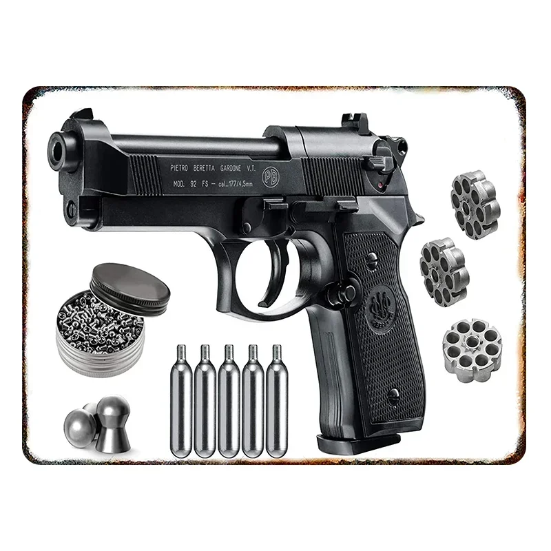 HD metalen decoratieve plaquette, het pistoolpatroon is geschilderd in metaal, Beretta M9 Airsoft Pistol het patroon is versierd met metaal.