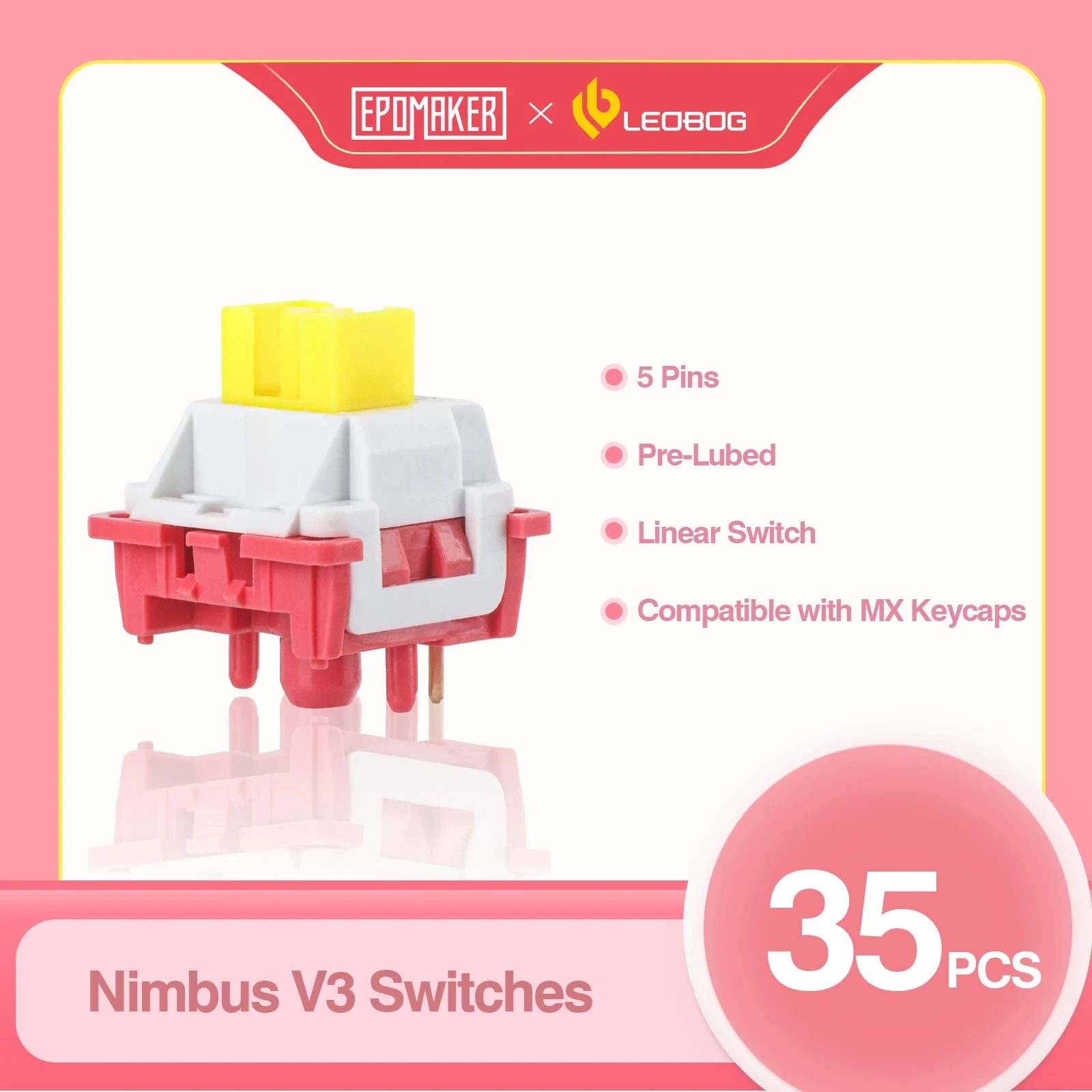 35 Pieces EPOMAKER x LEOBOG Nimbus V3 34gf 5-Pin Keyboard Linear Switch with POM Stem LED Slot Compatible with MX Keycaps