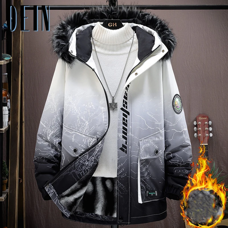 Warm Men Fleece Parkas Casual Fur Hooded Jackets Coat Winter Thick Mens Sportswear Cotton Padded Jacket Outwear Windbreaker