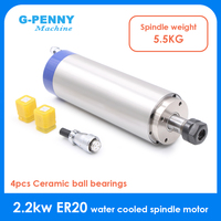 G-Penny Original 2.2kw ER20 Water Cooled Spindle Motor 80*230mm 220v / 380v 4pcs 7series Ceramic Bearings 0.01mm Longer Type