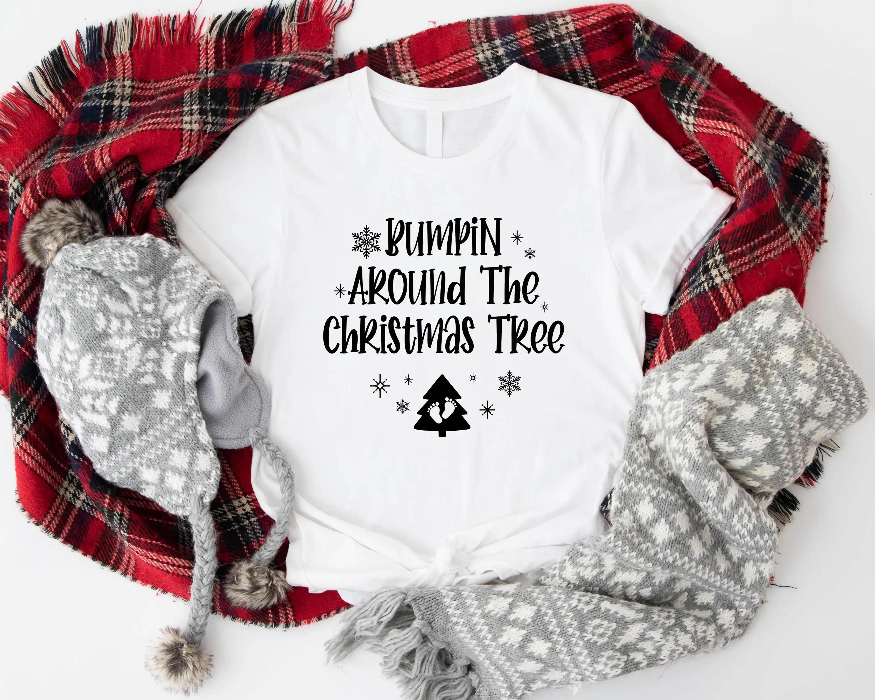 Bumpin Around The Christmas Tree T Shirt Pregnancy Pregnant Mom Holiday Merry And Baby Reveal