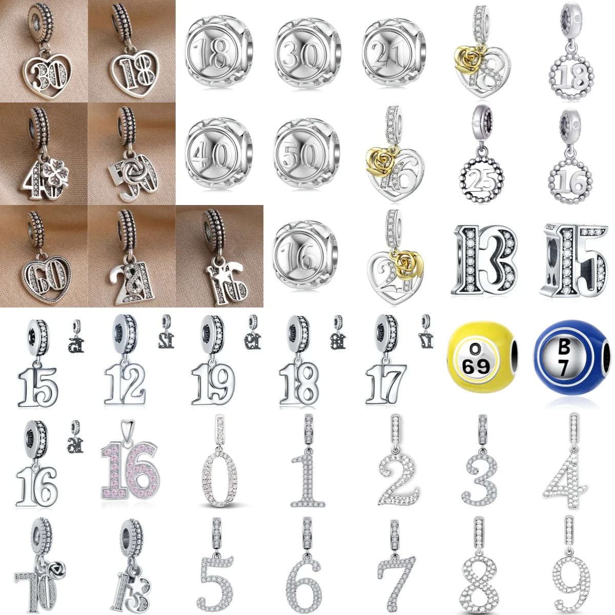 

2026 925 Silver Digital Series Charm Bead 0-9 40 50 13 Pendant Dangle Fit Original DIY Bracelet Women's Jewelry Anniversary Gift