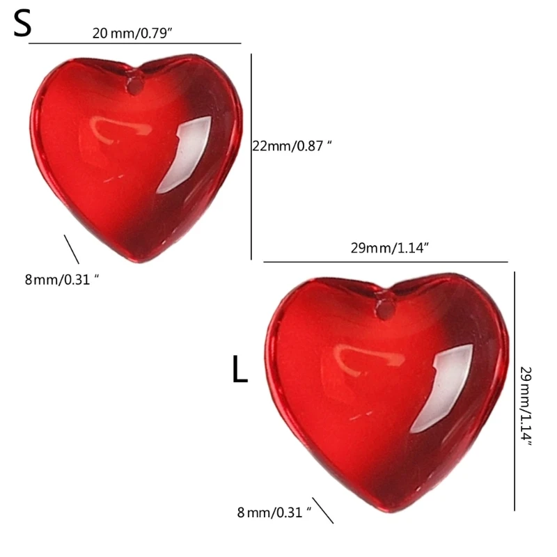 Colorful Heart-shaped Glass Pendant Beads Love Heart Charm Component Candy Color for DIY Keychain Neckchain Crafts