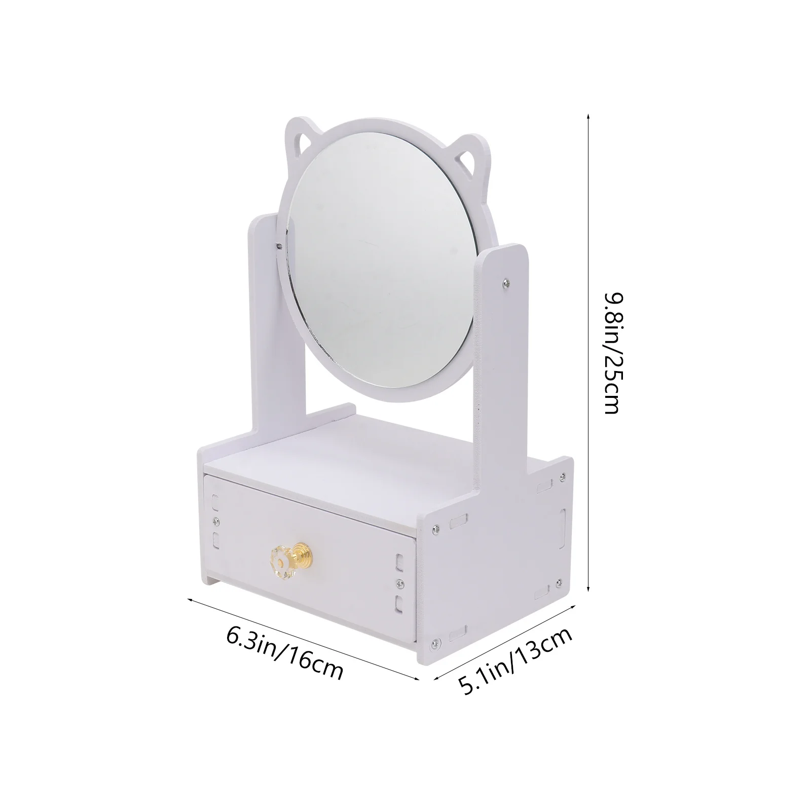 الخشب الزجاج المرآة البالونية صندوق تخزين للتدوير سطح المكتب مستحضرات التجميل والمجوهرات درج نمط مرآة دولاب الزينة