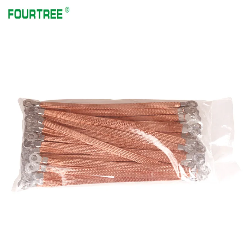 100PCS Copper Braid Jumper Cable Bridge Ground Wire Tin-pated Copper Wire Soft Connection Customized Box Ground Cable Hole 8mm