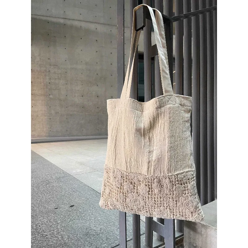 

New Style Zen Tassel Lace Canvas Bag Large Capacity Jacquard Shoulder Tote Bag Niche Leisure Cloth Bag