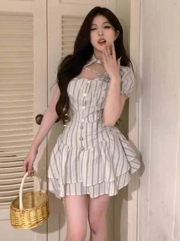 

Academic Style Women's Summer Outfit 3D Rose Short Top Half-length Skirt Two-piece Set Fashionable Student Uniform Workwear