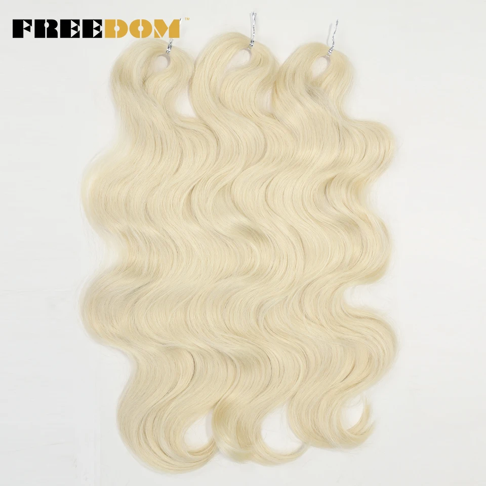 FREEDOM Synthetisches Body-Wave-Häkelhaar 24 Zoll 3 Stück Haarzöpfe Kunsthaar Wellig Ombre Braun Blond Flechthaarverlängerungen – Detail 8