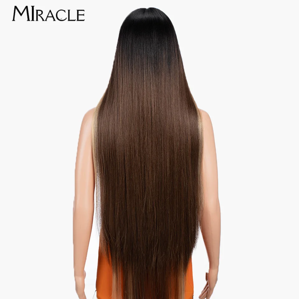 MIRACLE Synthetic Straight Lace Wig for Women Blonde Cosplay Wig Soft Long 38‘’ Fiber Straight Lace Frontal Wig Heat Resistant