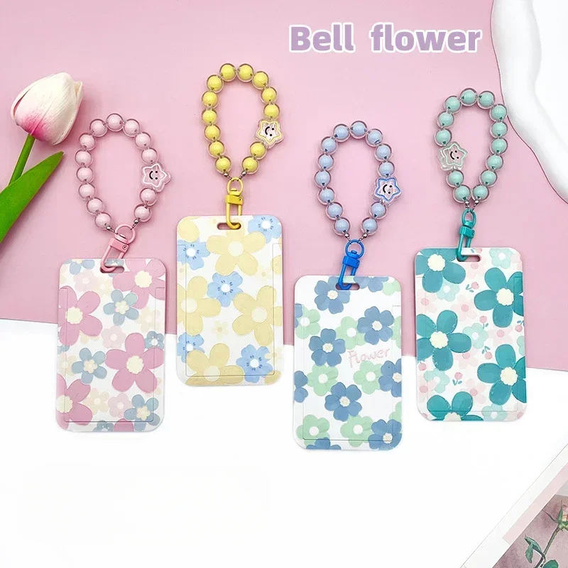 Sweet Flower Card Holder with Lovely Bracelet Hard Plastic Shell Cards Case Woman Work Card Meal Cards Holder