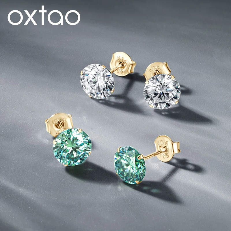 OXTAO Real 14K Gold Moissanite Stud Earring 0.1-1ct D VVS1 for Women Men Mini Cute Round Classic Jewelry Earrings with Certified