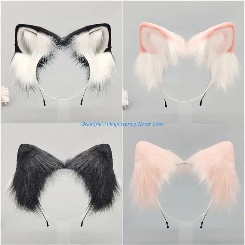 E56a Belvera fascia per le orecchie peluche per festa del cosplay Halloween con disegni morbidi e realistici per per