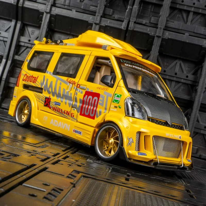 

1:24 Alloy car model JDM track modified version toy car sound and light van door and engine hood trunk can be opened