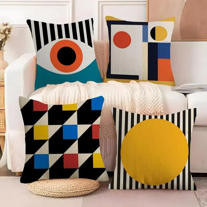 Abstract Geometric Modernist Throw Pillow Cover Decorative Cushion Case Soft Plush Double-Sided Print for Sofa Home Decor