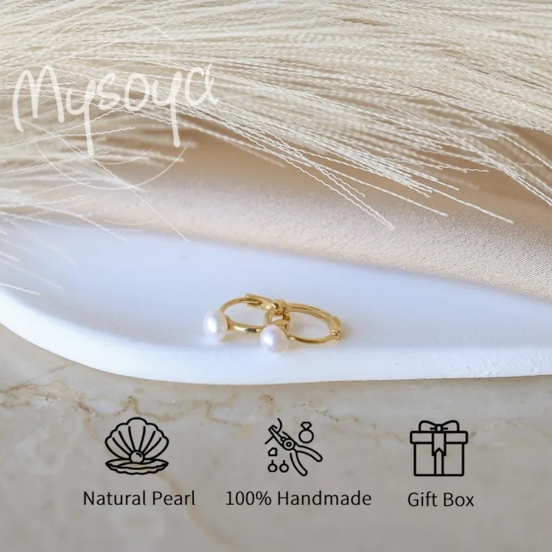 

MYSOYA White Freshwater Pearl Earrings 7-8mm Round Bead Earrings With Gift Box Birthday/Wedding/Christmas Gifts For Her/Him
