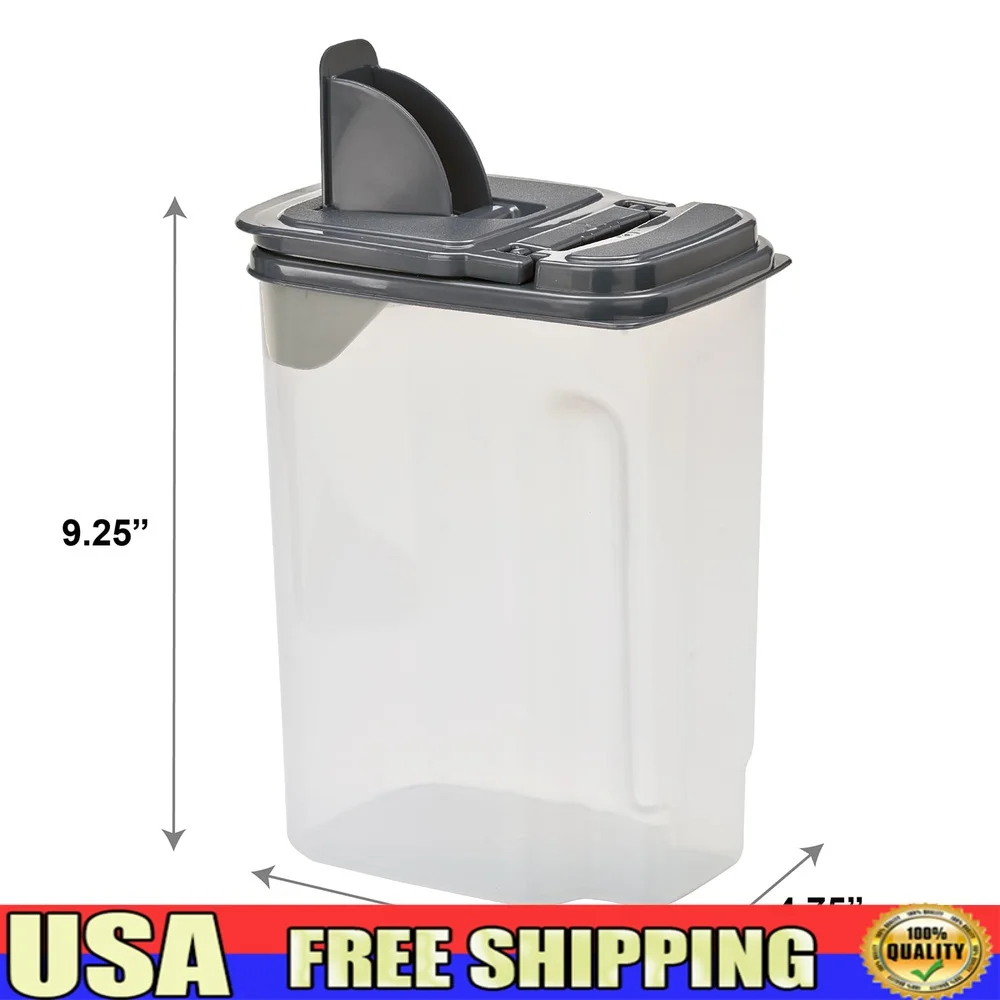 

3.5 QT Clear Food Dispenser with Gray Lid Airtight Storage Jar Sugar Rice Pasta Kitchen Organization