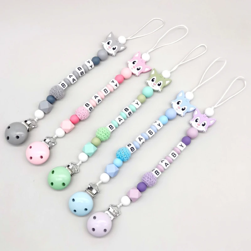 

Baby Customization Personalized Name Pacifier Clips Safe Nipple Dummy Holder Toddler Teething Toys Chew Gifts Anti-drop Chains