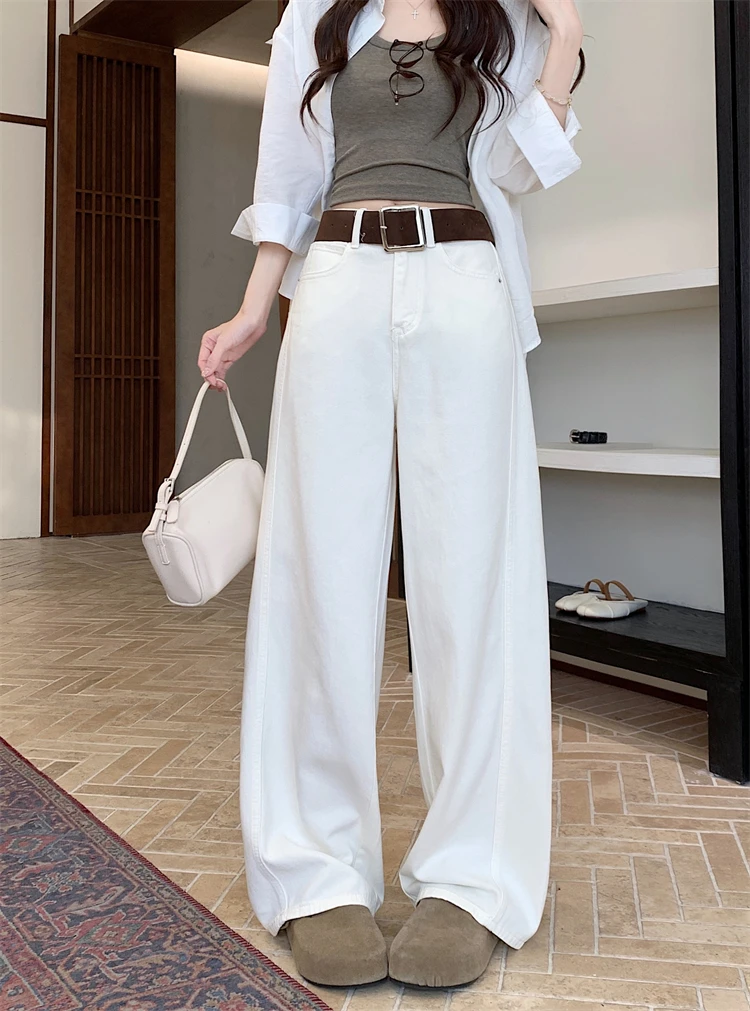 하이웨이스트 와이드 레그 진 여성 캐주얼 다용도 루즈핏 스트레이트 컷 나이프 팬츠 한국 스타일 봄 가을 겨울