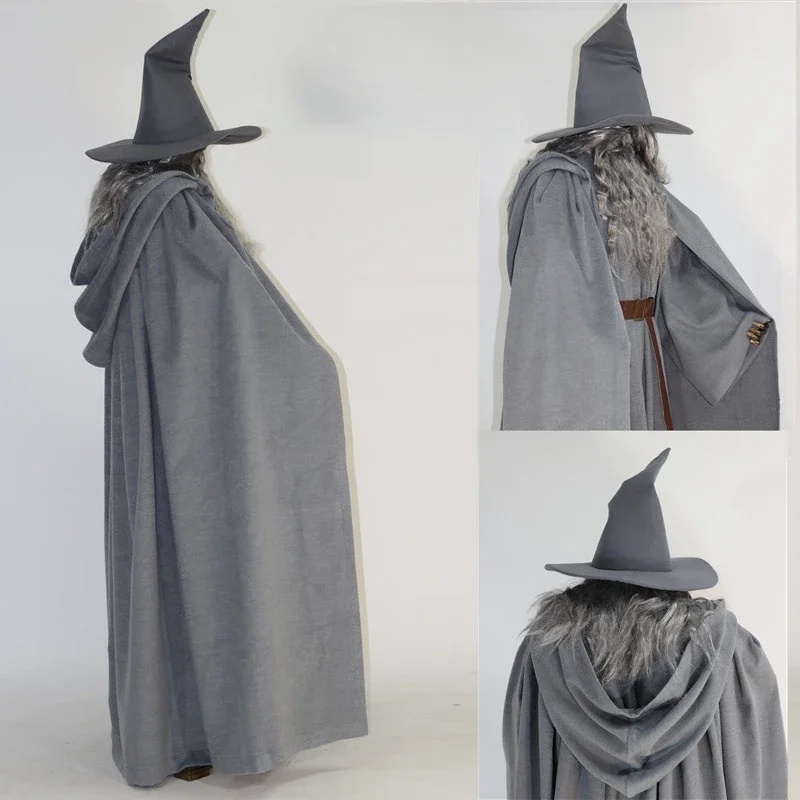 Wizard Costumes with Grey Cloak  No Wig  and No Beard Thick Woolen Suit with Exquisite Design Halloween  Fancy Party Costumes