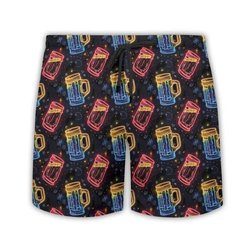 Men's Beer Graphic Shorts, 3D Printed Shorts, Casual Summer Streetwear, Holiday Parties, Holiday Swimwear