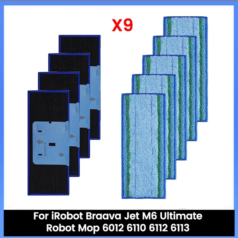 9 SZTUK nakładek do mopowania na mokro F do robota Irobot Braava Jet M6 Ultimate Robot Mop 6012, 6110, 6112, 6113 Zmywalna i wielokrotnego użytku ściereczka do mopa