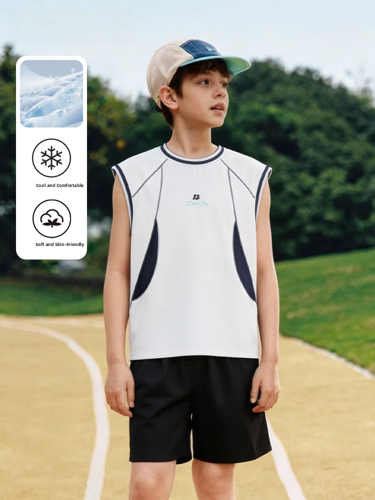 barbarbar-summer-cool-feeling-vest-for-boys-mid-to-large-children-casual-style-mixed-fabric-breathable-comfortable-inner-wear