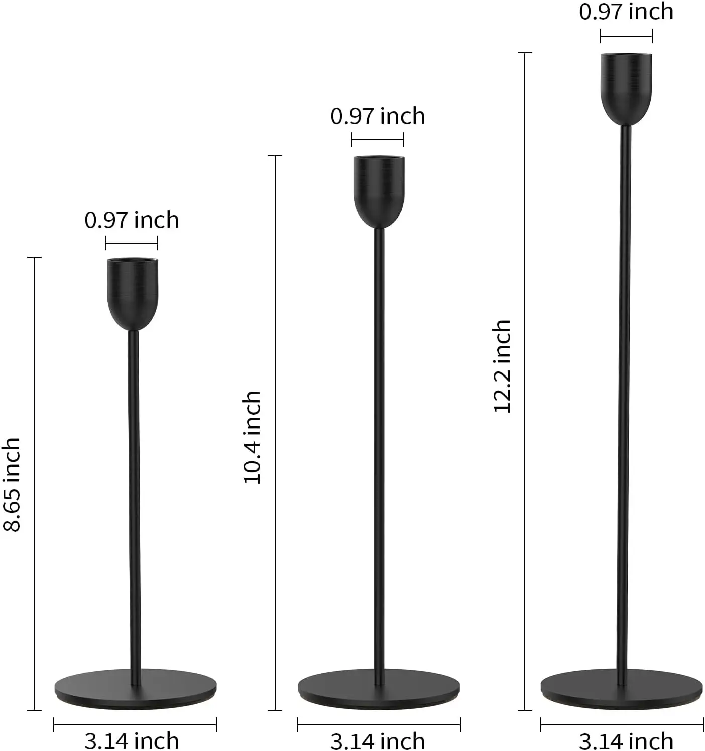 Black Tall Candle Candlestick Holder, 3PCS Taper Pillar Candle Sticks Stand Holders Decor, Centerpiece Dining Table Wedding Festive Fireplace Mantle Vintage Room Decorations, Housewarming Gift