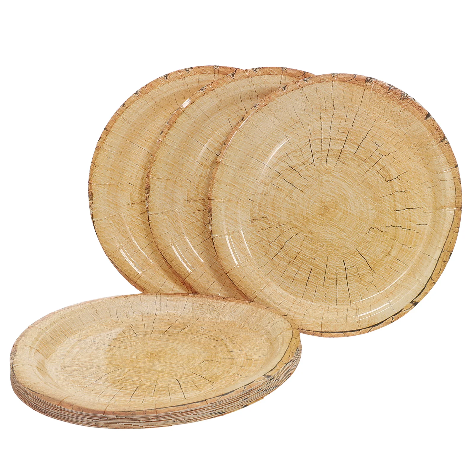 

16pcs Disposable Rustic Wood Grain Paper Plates for Theme Party Woodland Birthday Outdoor Picnic Farmhouse Wedding Holiday Decor