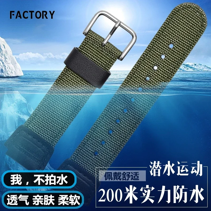 Nylon Watch Strap for Casio AE1200wh 1300 SGW-300H 400 500 F91W F84 AEQ-110W Men\'s Canvas Nylon Raised Mouth Watch Band 18mm