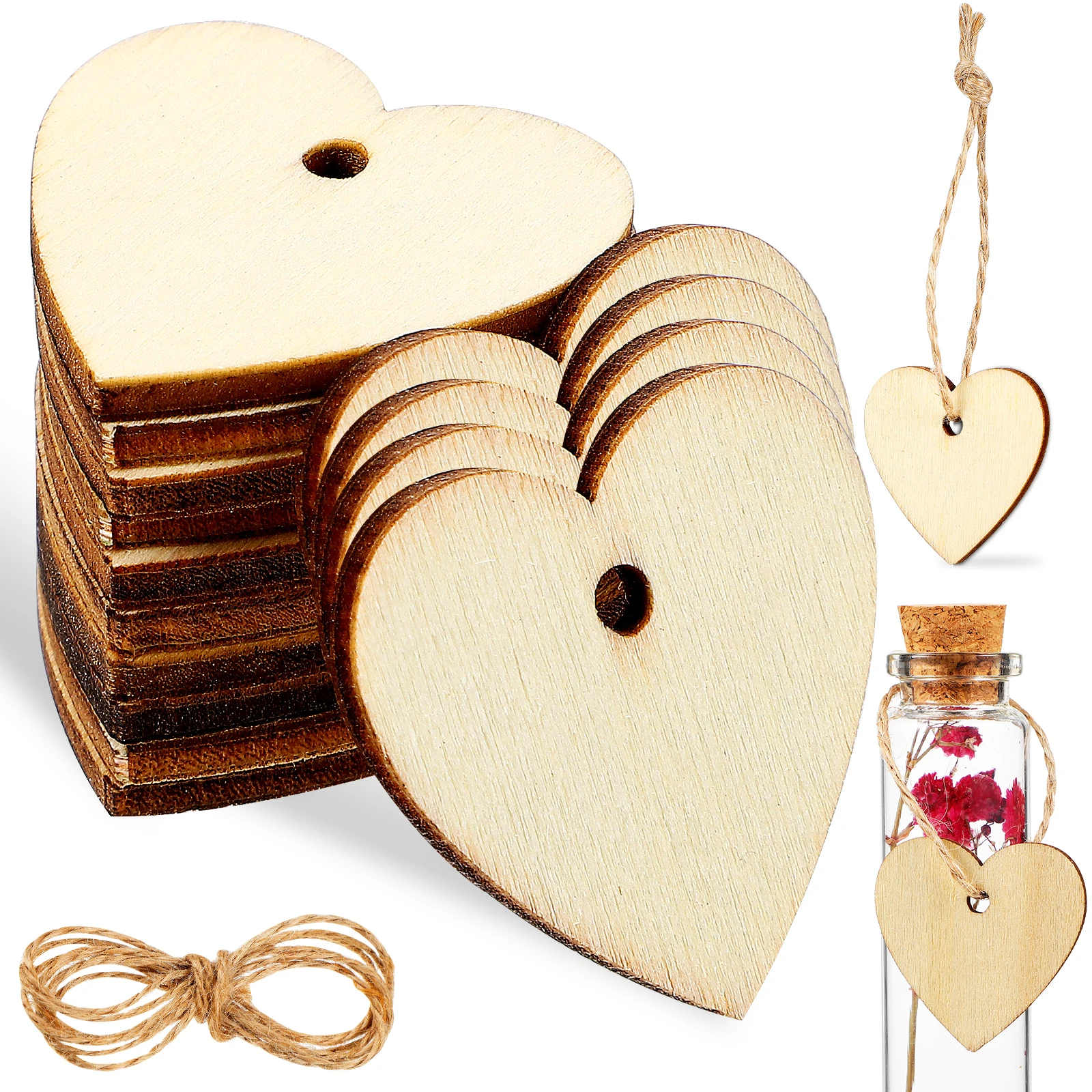 

100 Pcs Wooden Heart Doodle Discs Unfinished Wood Pieces for DIY Crafts Wedding Decorations Heart Shaped Slices Safe Smooth