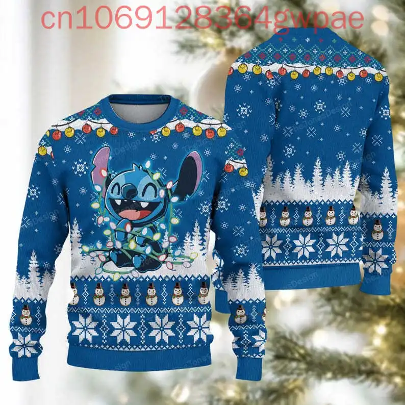 Disney Christmas Stitch Woman Sweater Magic Kingdom Ugly Bluey Dog Men and Women Magic Kingdom Lilo And Stitch Fan Gift