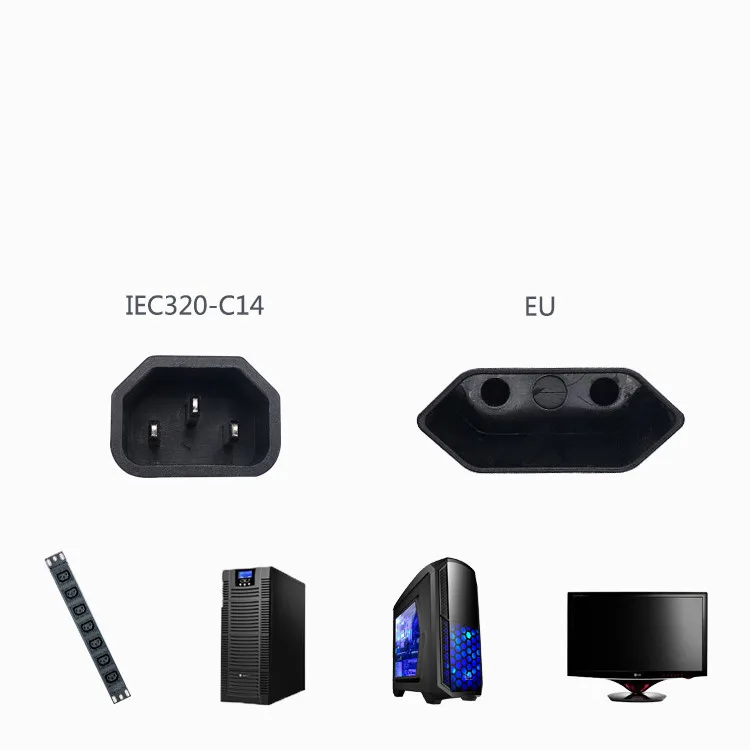 IEC 320 C14 ذكر التوصيل إلى الأوروبي 2Pin أنثى كابل الطاقة ل UPS PDU ، الاتحاد الأوروبي محول الطاقة الحبل ، 30 سنتيمتر