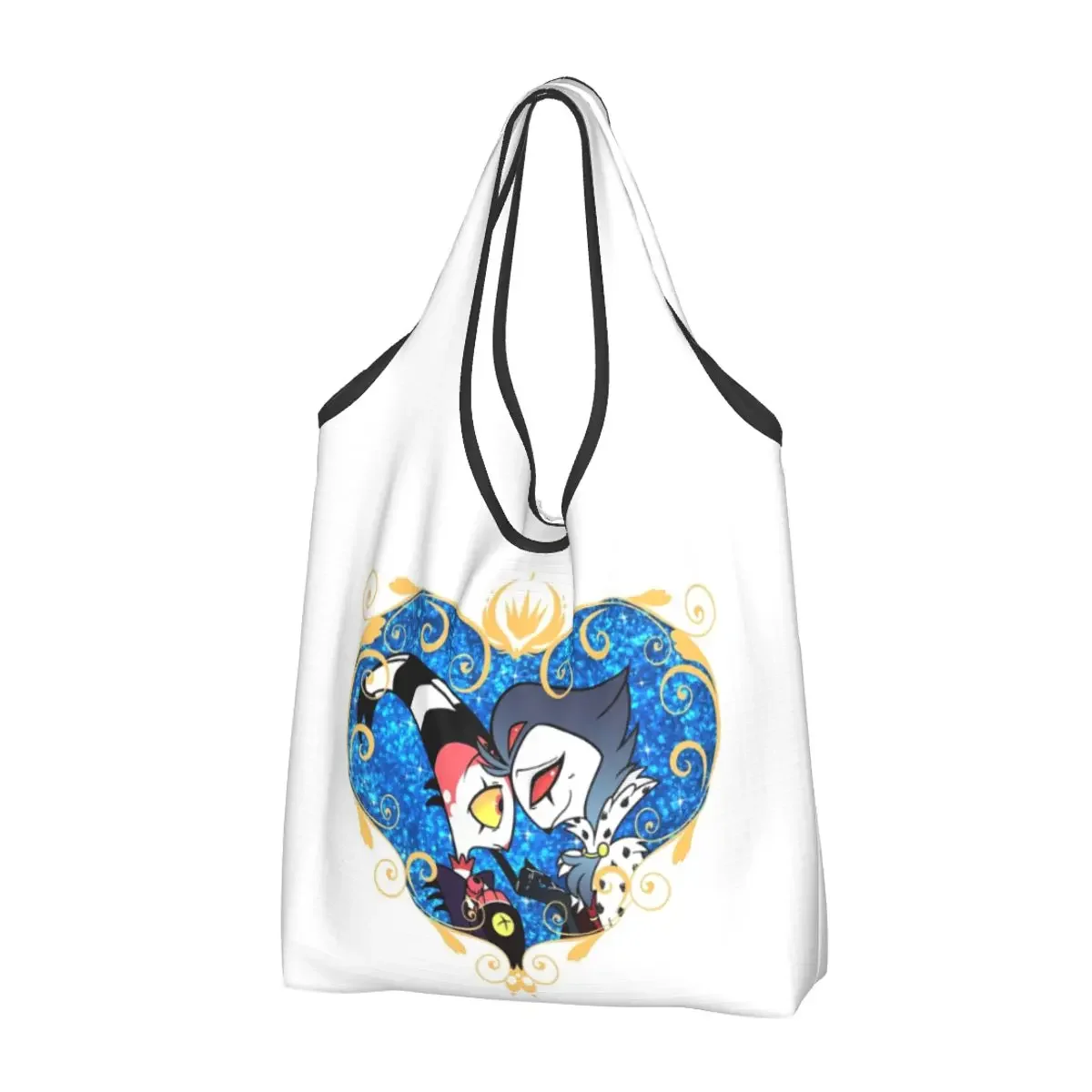 

Helluva Boss Stolas And Blitzo Heart Frame Portable Tote Shopping Bags Reusable Shopper Bag Grocery Handbag Shoulder Bag