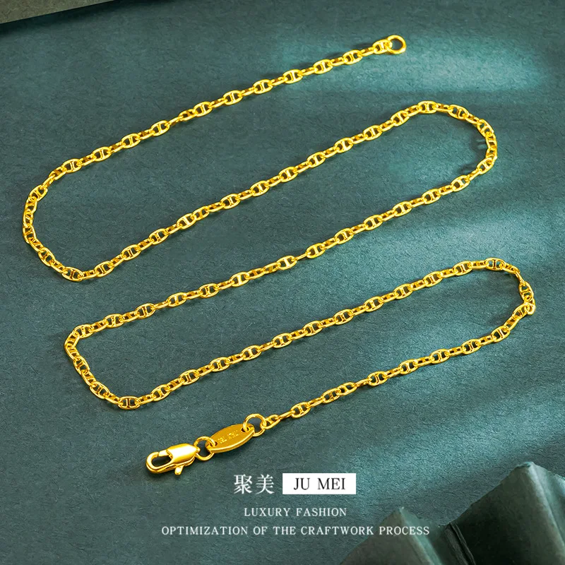 Luxury 24K 9999 Pure Gold real gold Women's Collarbone Chain Pig Nose Necklace