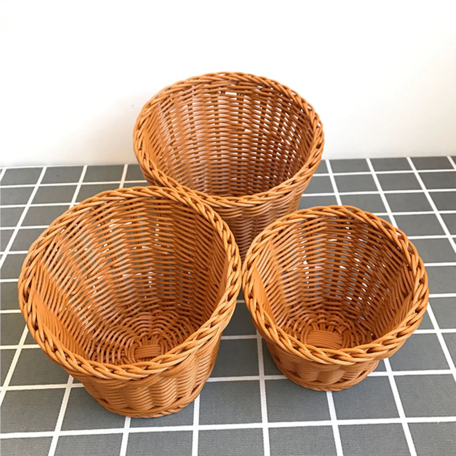 Handmade Wicker Woven Basket Bread Serving Tray Simulation Rattan Desktop Baskets For Kitchen Picnic Woven Storage Basket