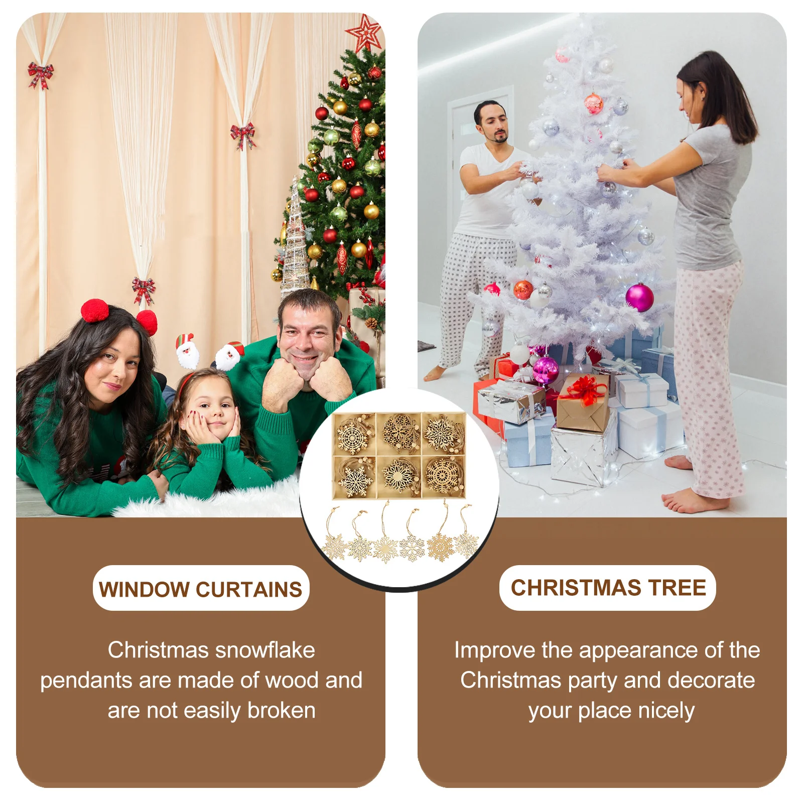 

24Pcs Christmas Snowflake Wooden Ornament Xmas Tree Hanging Decoration Party Supplies Holiday Decor Christmas Snowflake Ornament