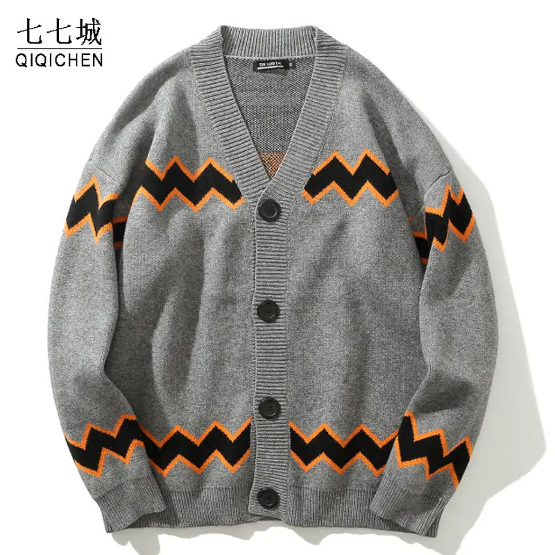 

Hip Hop Knitted Sweater Cardigan Men Women Vintage Harajuku Oversized Streetwear Loose Colorblock Retro Knitting Jacket Unisex
