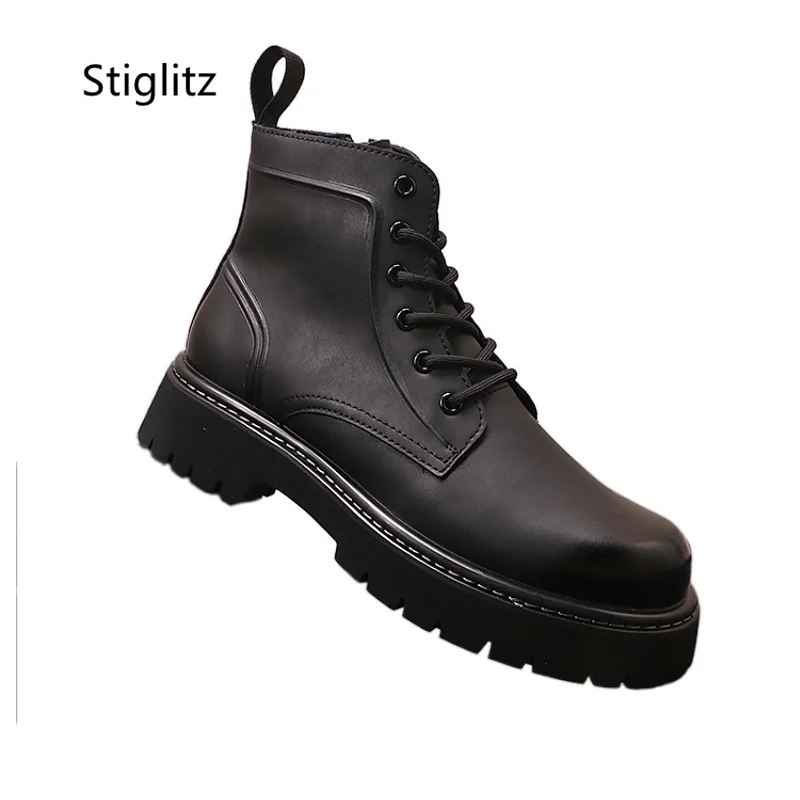 Black Lace Up Ankle Boots for Men British Style All-Match High-Top Men's Shoes Fashion Casual Men's Boots Non-Slip Short Boot