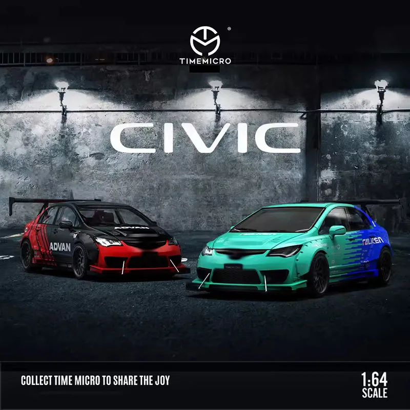 1:64 Civic TIME MICRO Advan/Falken Painting Alloy Diecast Model Cars Collection & Display For Children Gifts