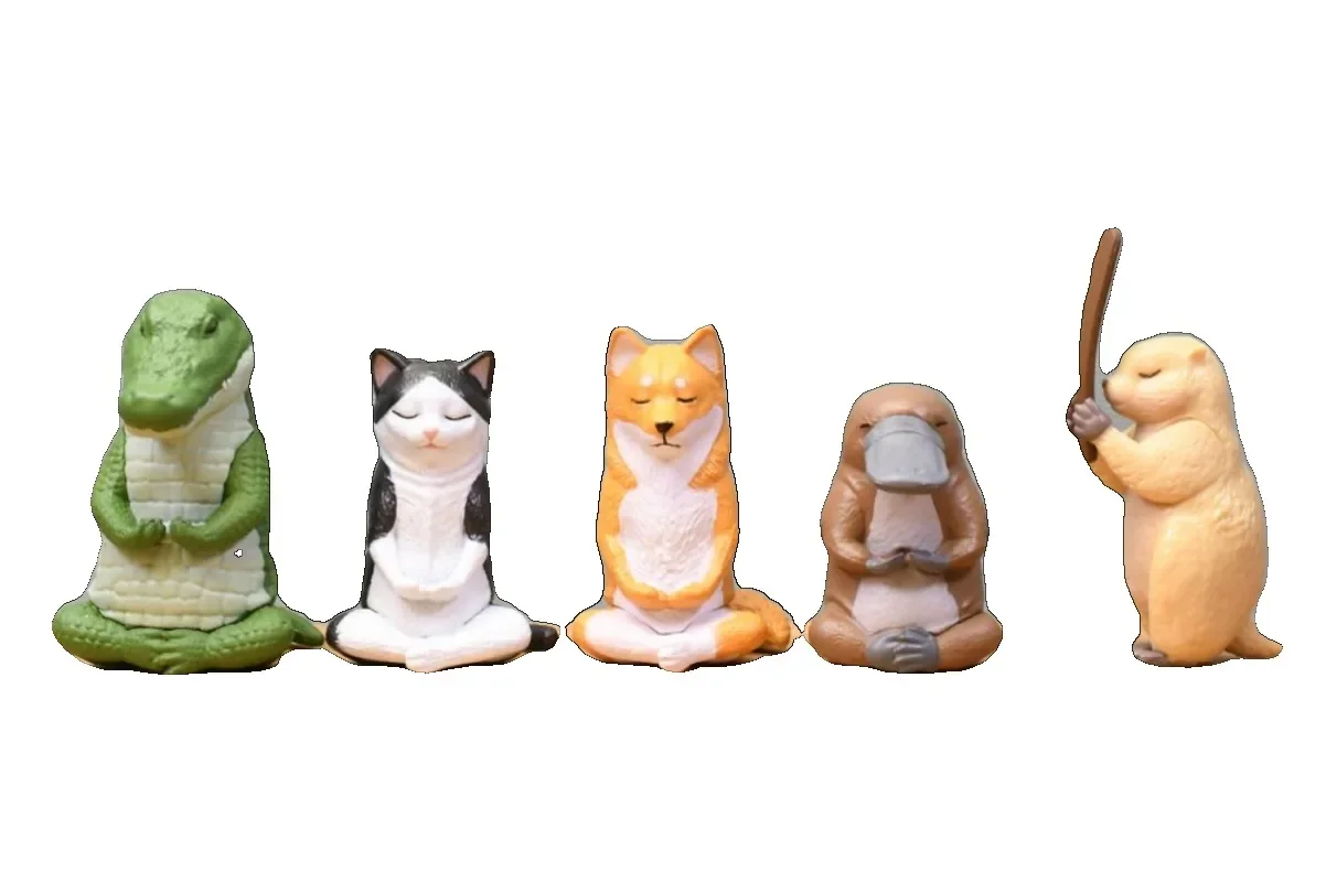 Gritar original gashapon kawai bonito anime meditar animal crocodilo shiba inu meditação modelo figura gachapon cápsula brinquedos presente