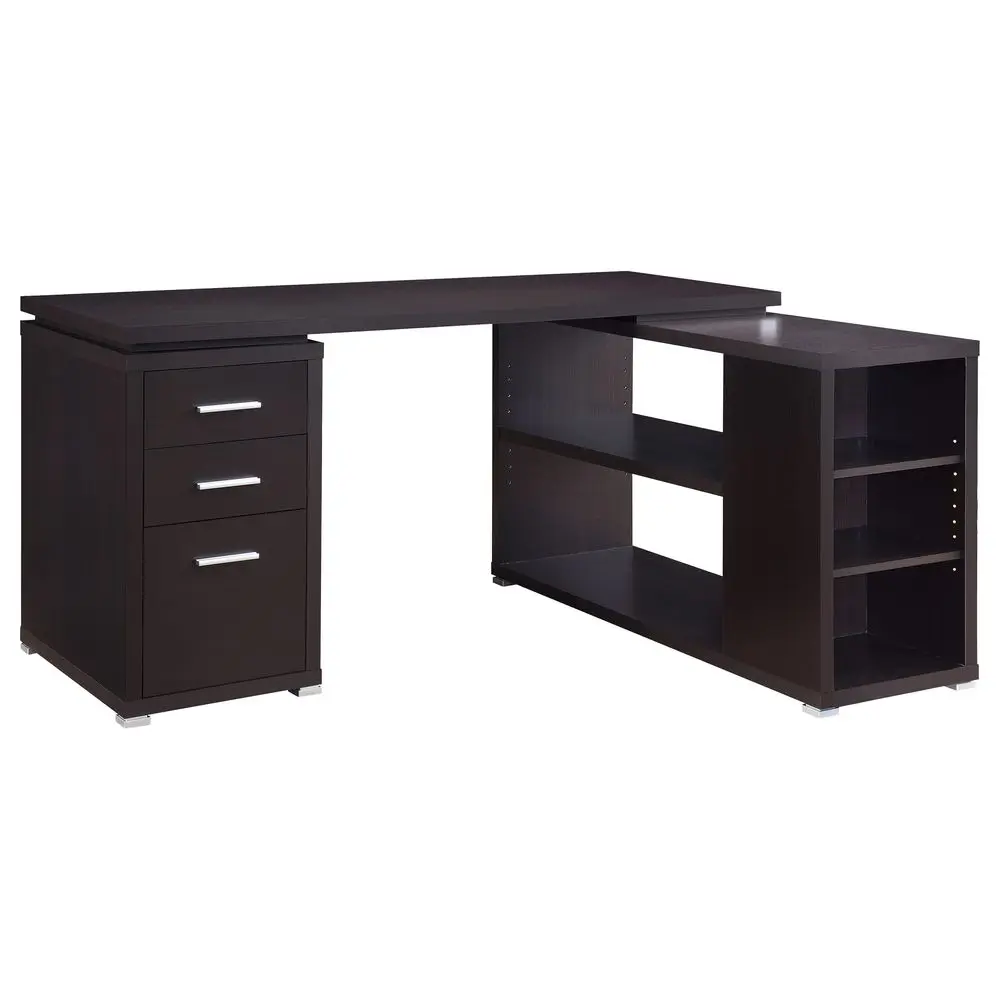 

Home Furnishings Yvette Wood 3Drawer Computer Desk with LShaped Design and Open Shelves Home Office Cappuccino 800517