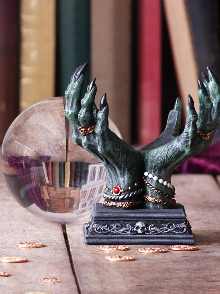 

Resin Devil's Hand crystal ball holder decoration Halloween sculpture office, home decor decorative figurines