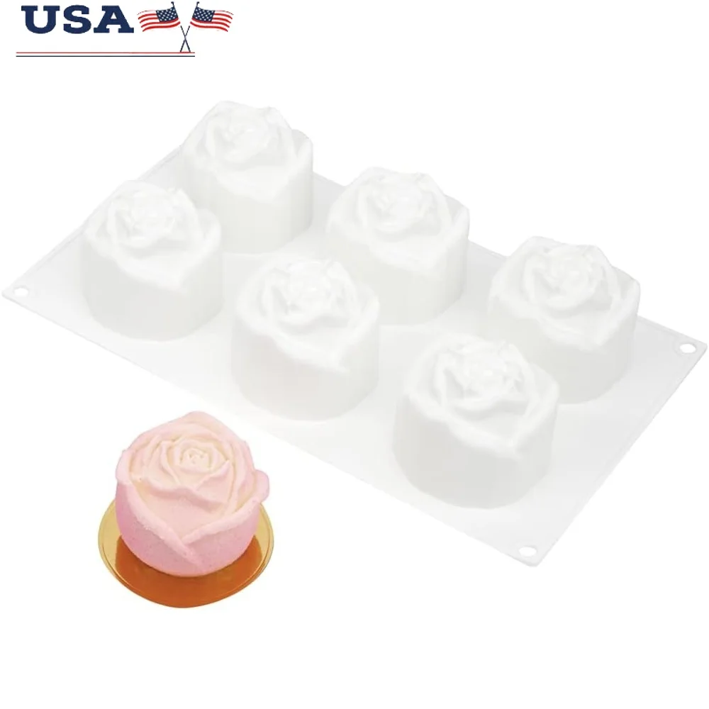 

Rose Baking Mold 6 Cavities Silicone Chocolate Mold Flexible Easy Release Freezable Dessert Mold Cakes Candies Soaps Parties