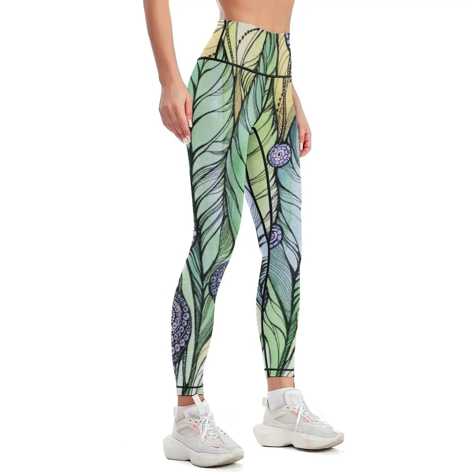 Dandelions.Hand drawink and pen, Watercolor, on textured paper Leggings Golf wear gym's clothing Womens Leggings